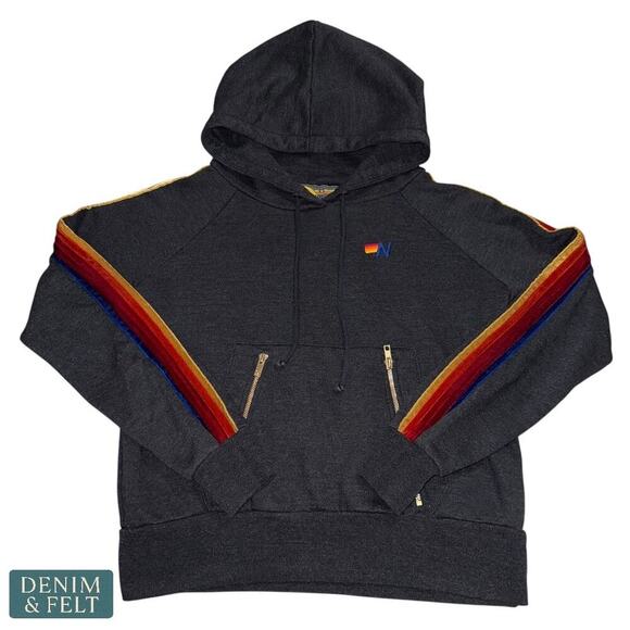 Aviator Nation Rainbow Velvet Stripe Ninja Hoodie Sz XS w/ Thumb Holes | RARE!! - Picture 4 of 15